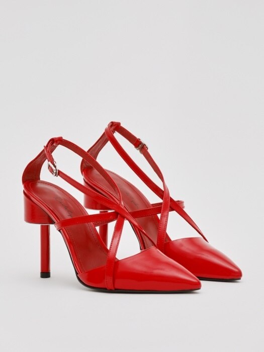 MIRO 100 BIG STAR-SHAPED STRAP HEEL IN RED LEATHER