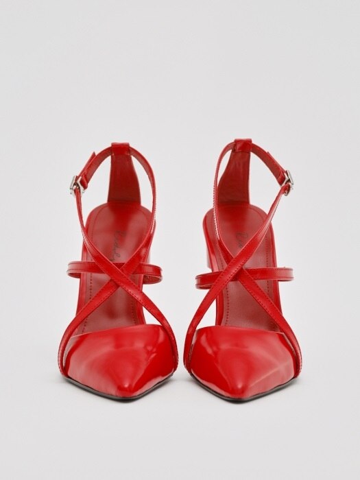 MIRO 100 BIG STAR-SHAPED STRAP HEEL IN RED LEATHER