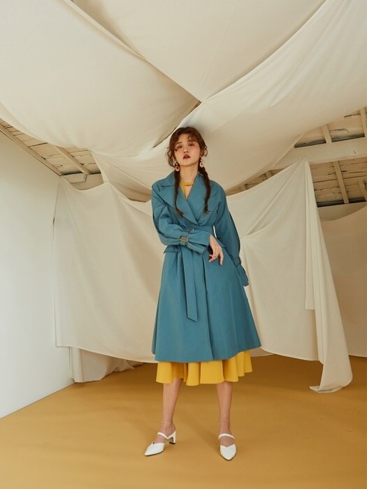 INVERTED PLEATS SLEEVE TRENCH COAT_MINT BLUE