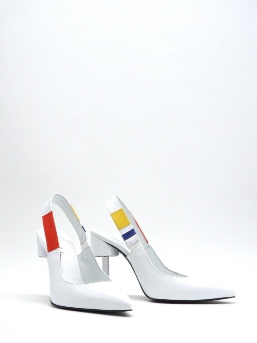 100 HIGH HEEL SLING BACK IN THREE PRIMARY COLORS AND WHITE LEATHER 
