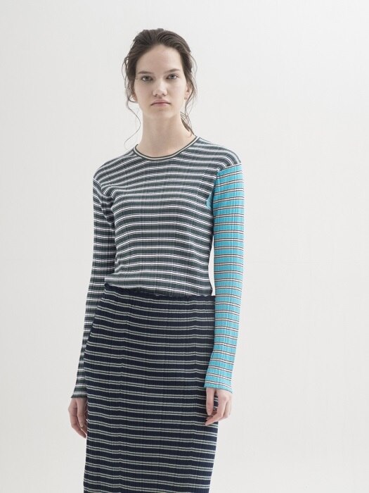 Multicolor Stripes Ribbed PULLOVER - GREEN