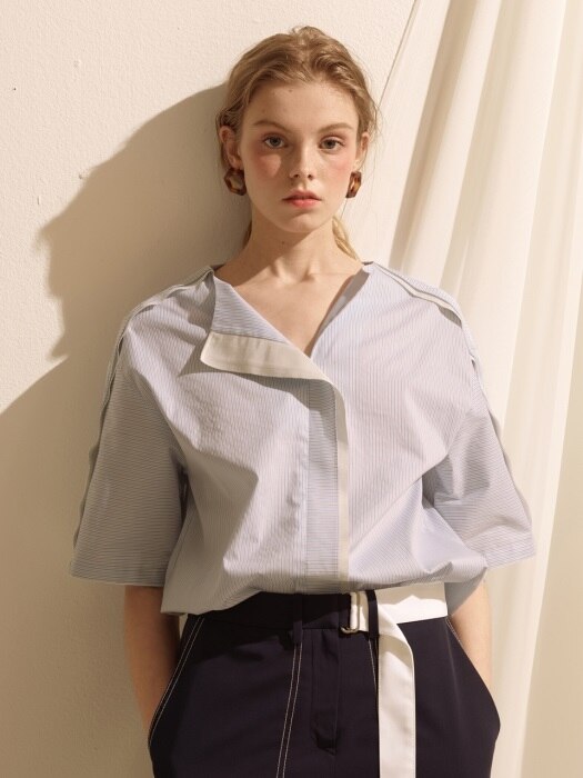 Tape Patched Top - Blue Stripe