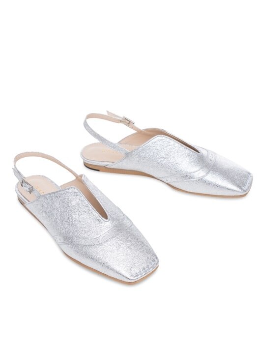Lady wing tip slingback flats_silver