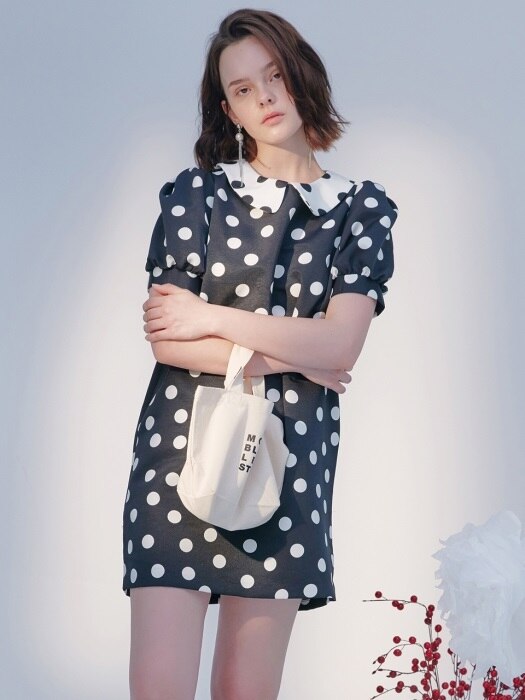 DOT MINI DRESS-BLACK