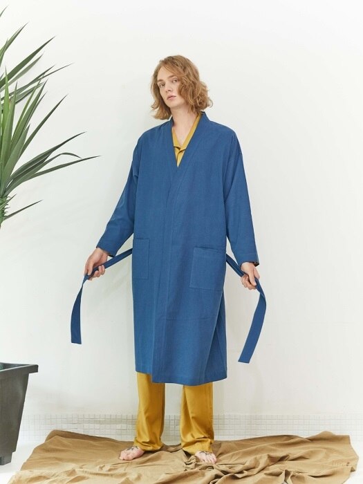 LINEN ROBE , Navy