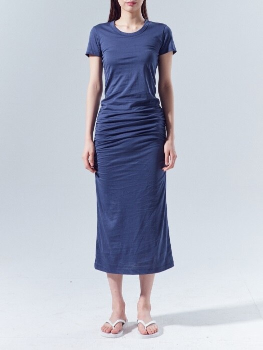 T-shirt Shirring Cotton Dress_NAVY