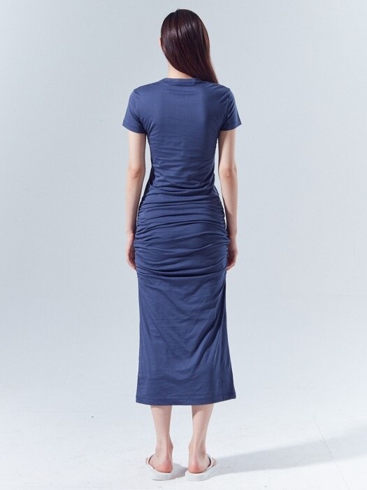 T-shirt Shirring Cotton Dress_NAVY