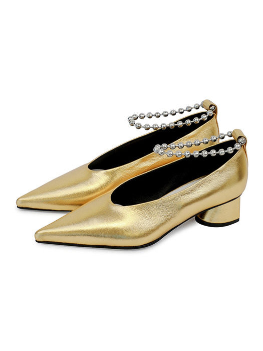 Extreme sharp toe shoes (+ball chain anklets) | Gold