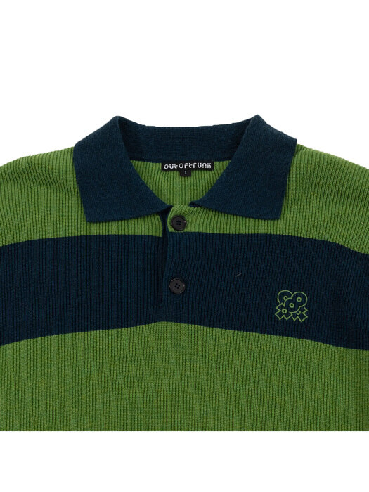  Stripe Collar knit Green (Men)