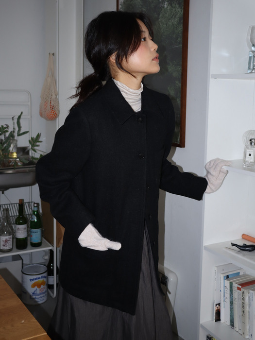 OSU Wool Blend Half Coat, black