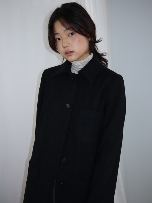 OSU Wool Blend Half Coat, black