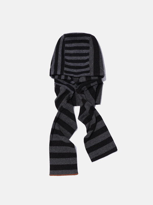 Striped knit balaclava muffler / Black charcoal
