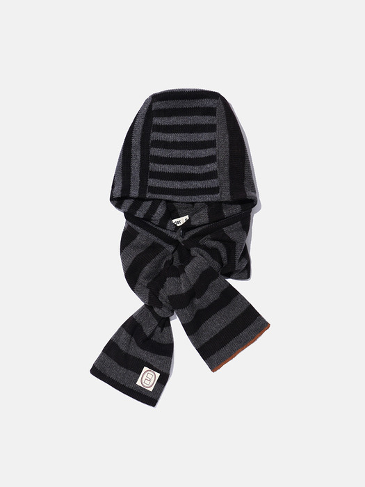 Striped knit balaclava muffler / Black charcoal