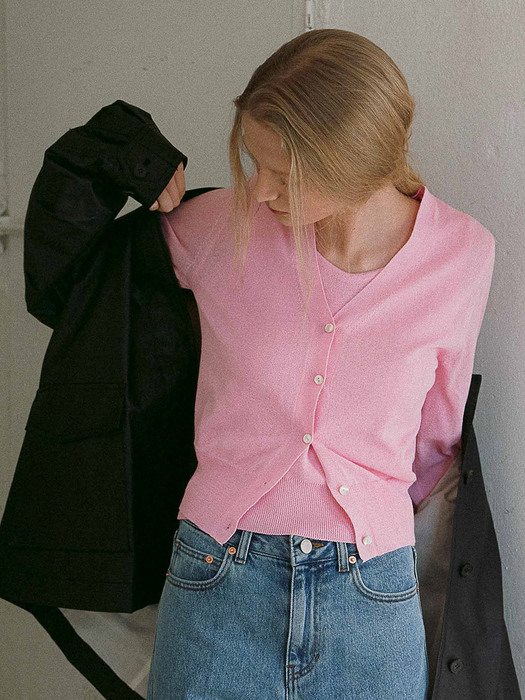 cotton v neck cardigan (fresh pink)