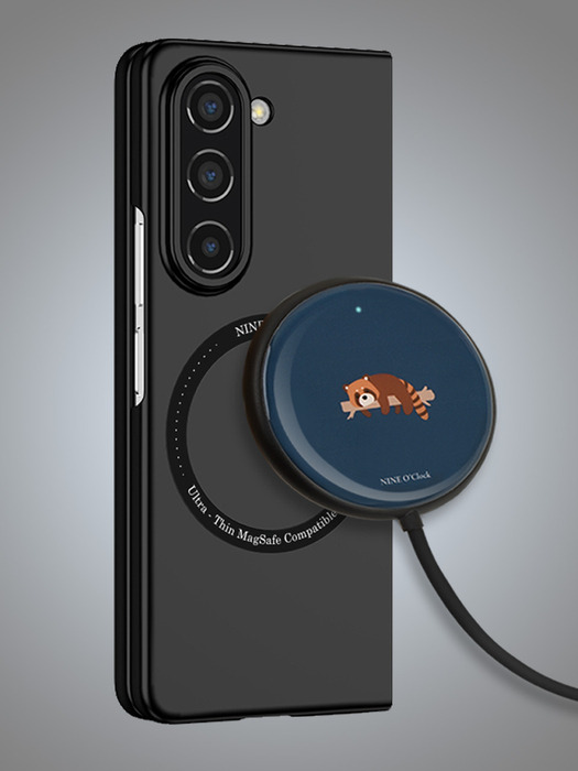 나인어클락 SF 매트 갤럭시 Z폴드5 하드 케이스 +미니동물 맥세이프 호환 C타입 15W 맥파워 고속 무선 충전기 세트