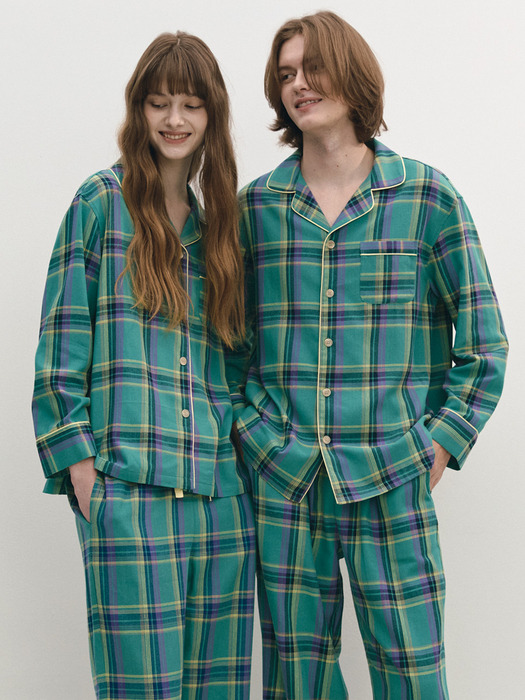 Green Flannel Check Pajama Pair 남녀 SET