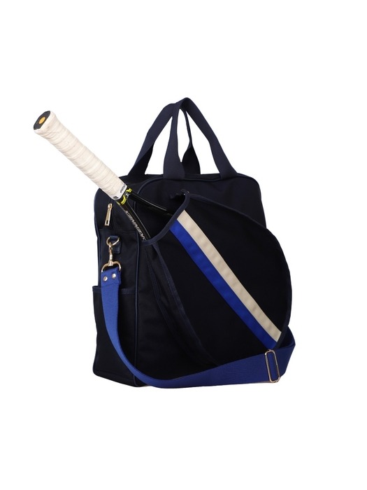 TENNIS BAG _ NAVY with cream and royal blue stripe