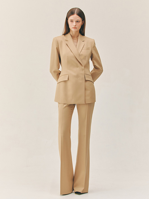 TRINITY Double breasted tailored blazer (Camel beige)