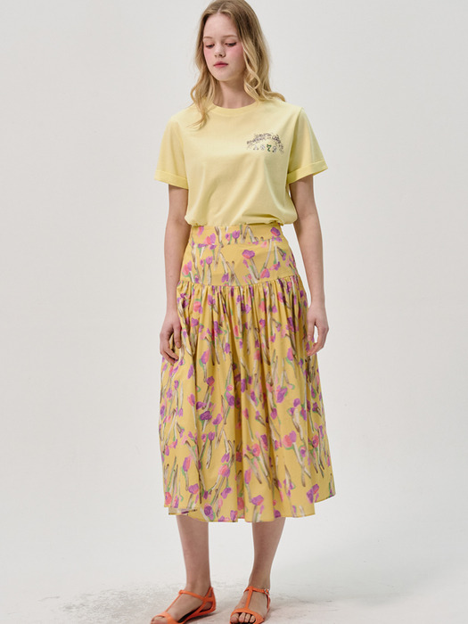 Painting Flower Cotton Mermaid Skirt_Yellow