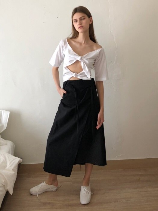 18 SS linen wrap skirt (black)