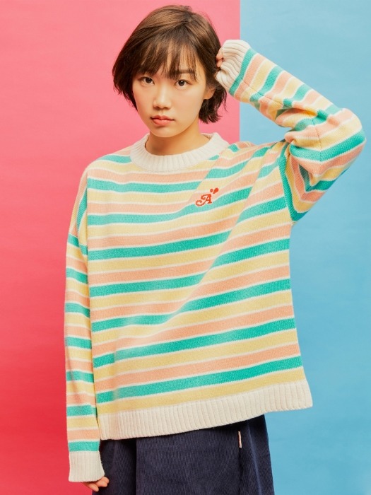 AKN008_Candy Stripe Knit Sweater_Mint