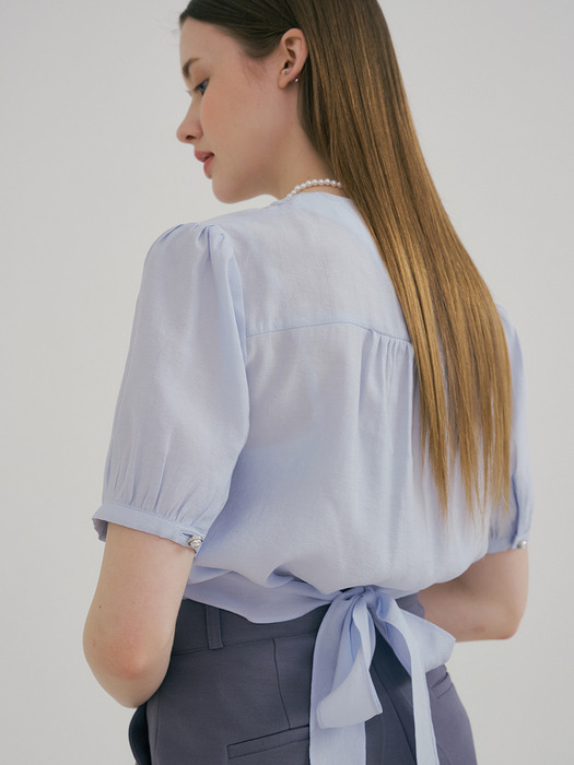 monts 1295 short-sleeved bustier blouse_Sky Blue