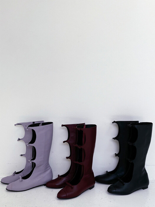 Y.12 Vera Ribbon Flat Long Boots / Y.12-B35 / BLACK