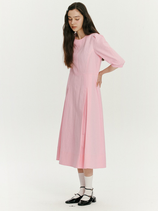 Round neck tuck dress - Pink