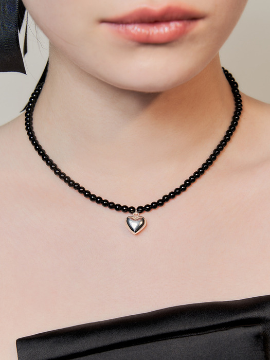 onyx ball heart necklace