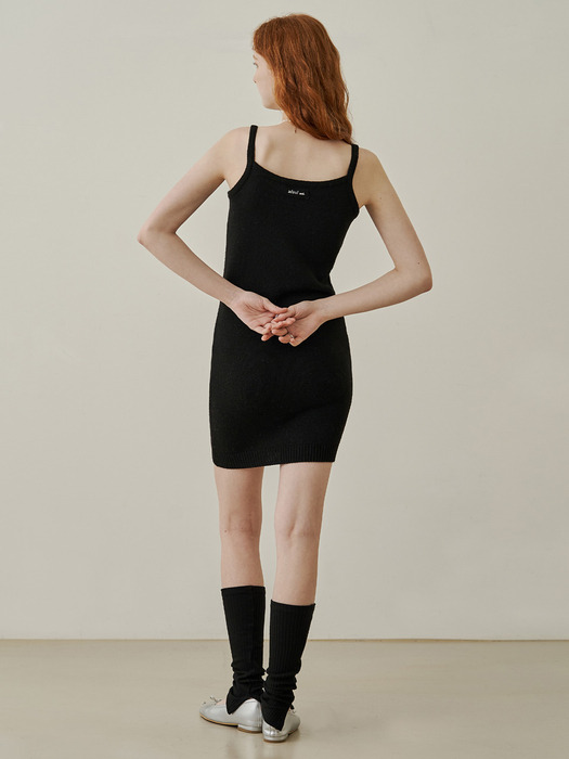 Patch sleeveless knit mini dress - black