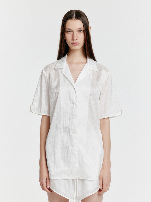 YINDA Short Sleeve Jacquard Shirt - Ivory