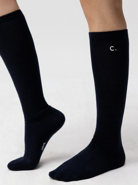 [24SS clove] Logo Knee Socks (Dark Navy)