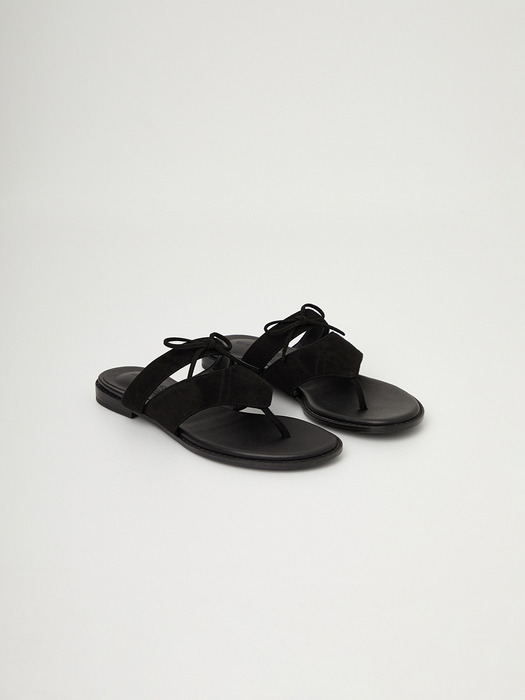 Suede Ribbon Sandal (Black)