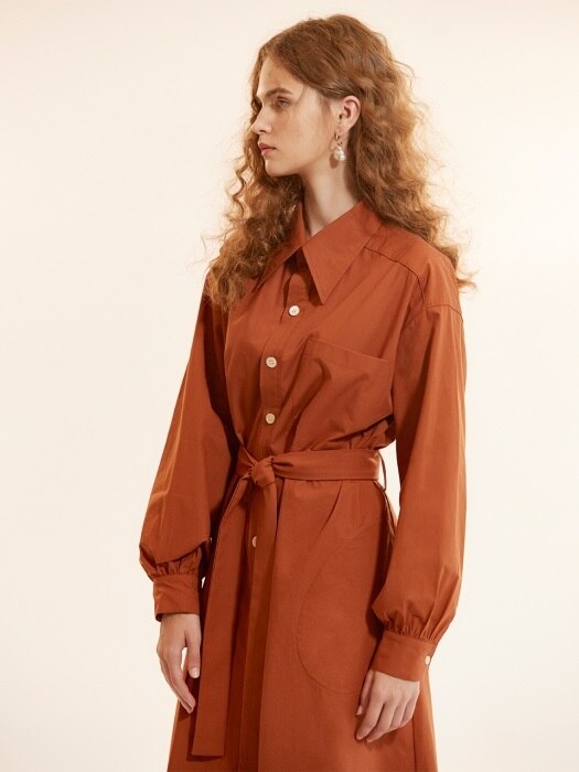 shirring-sleeve shirtdress_saffron orange