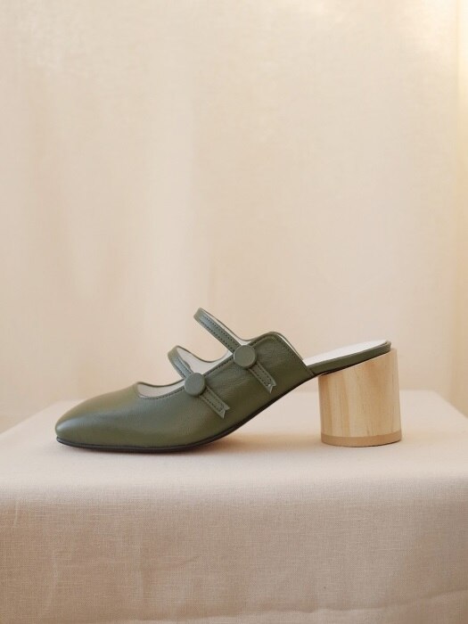 button mary jane mules Olive green 