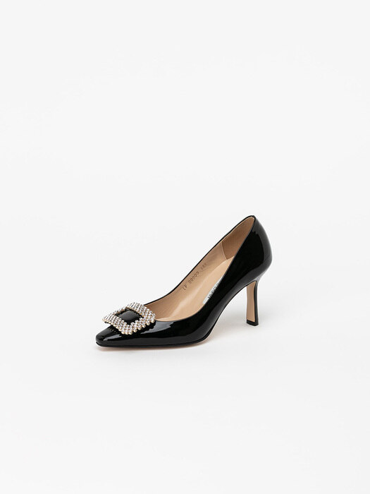 Squaletto Embellished Stiletto Pumps in Black Patent