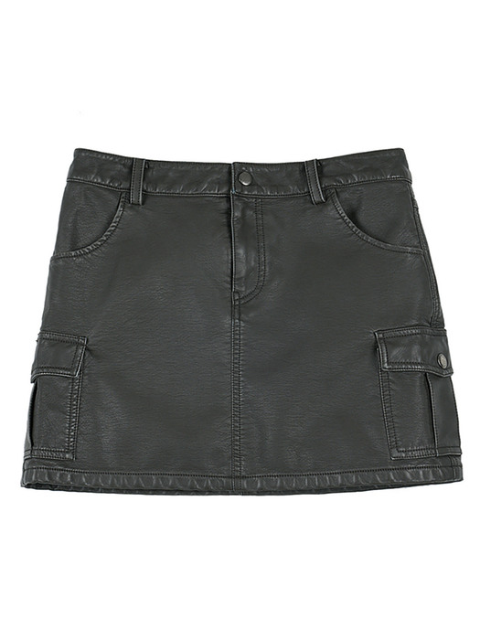 VINTAGE WASHED LEATHER MINI SKIRT [CHARCOAL]