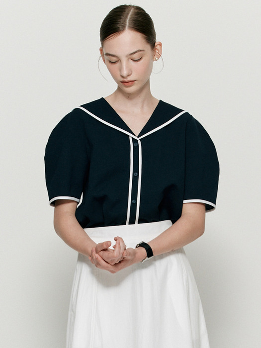 Sailor collar binding blouse - Cream