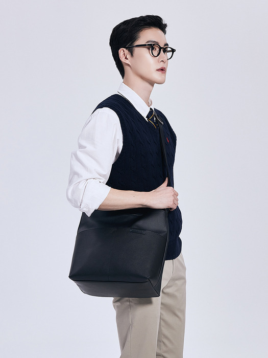 Color Block Daily cross bag [black canvas leather combo]