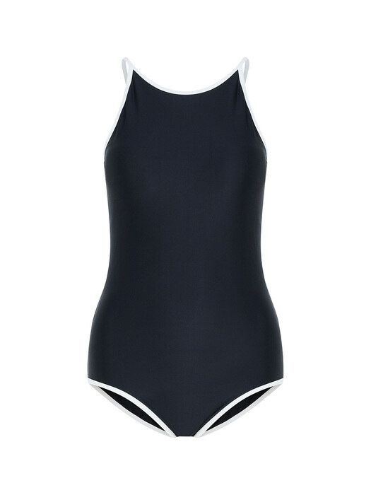 Halter ColorBlock Piping SwimSuit-Black