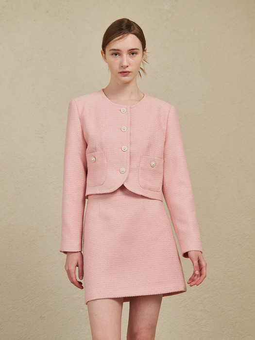 Tweed Pearl Button Jacket - Pink