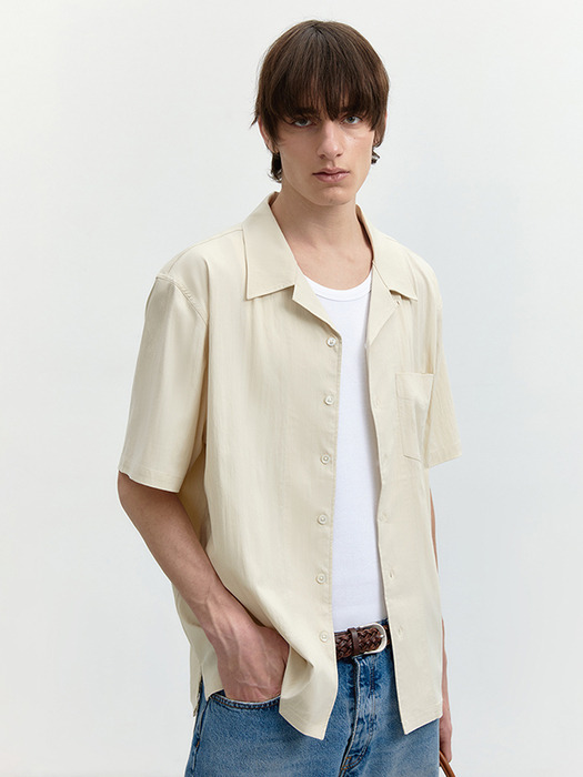 OPEN COLLARED OUT-POCKET SHIRT CREAM_M_UDSH4B322CR