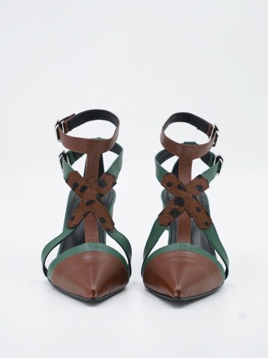 MATISSE 70 TWO ANKLE STRAP SANDAL IN GREEN AND BROWN LEATHER