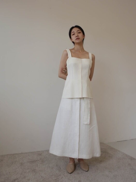 Frayed hem linen skirt(white)