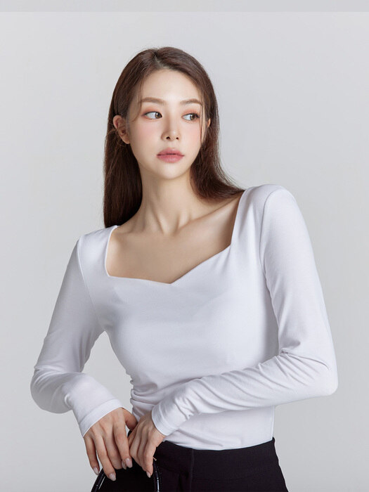 Cindy Heart Neck Long Sleeves (White/Brown/Black)