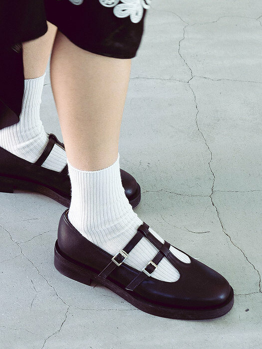 Double T-strap mary janes / black [N-216/BK]