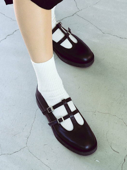 Double T-strap mary janes / black [N-216/BK]