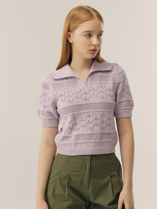[KNIT] Crochet Collar Knit Top _ 2color