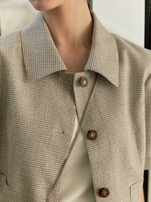 half sleeve tweed jacket - beige check