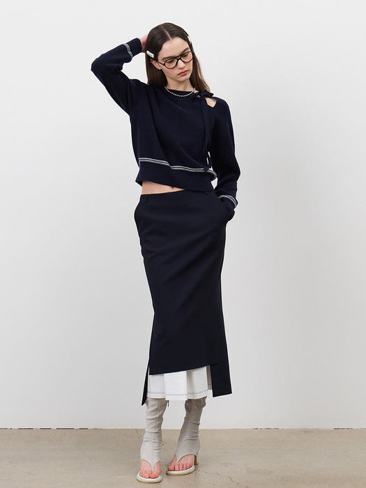 24 Spring_ D/Navy Layered Maxi Skirt